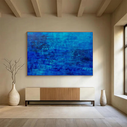 Deep Blue Abstract “Mystic Blue Depths” Painting On Canvas DKH072