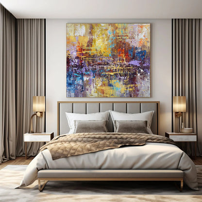 “Golden - Hued Urban Abstract” ，Abstract Cityscape Acrylic Painting CT0924