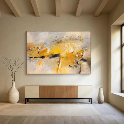 “Yellow - Gray Abstract Lines” Abstract Oil Painting On Canvas DKH431