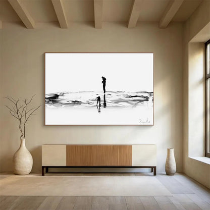 “Silhouette Beach Scene” Monochrome Landscape Painting On Canvas DLZ114