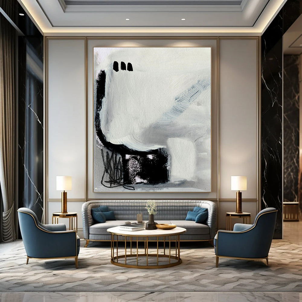 “Abstract Black and Gray Forms” - Black, Gray, and White Abstract Painting On Canvas DTP205