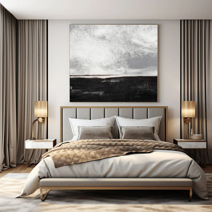 “Black - White Abstract Horizon” – Abstract Landscape Painting CT1154