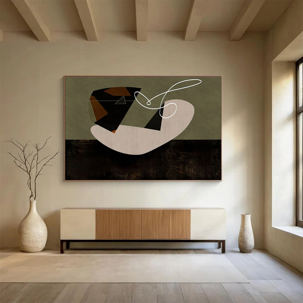 “Geometric Abstraction: Earthy Shapes & Line” Modern Abstract Painting On Canvas DKH362