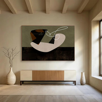 “Geometric Abstraction: Earthy Shapes & Line” Modern Abstract Painting On Canvas DKH362