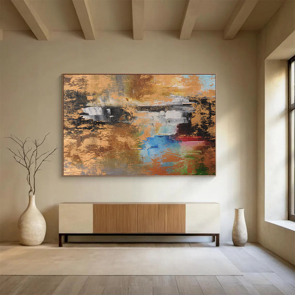 “Gilded Abstract Fusion - Gold, Blues, Reds, and Greens” Painting On Canvas DKH019