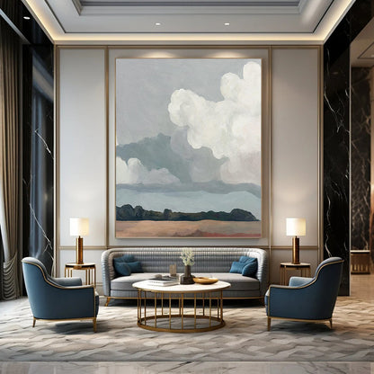 Softly Colored Cloudscape Over Land - Landscape Painting On Canvas DKH1463