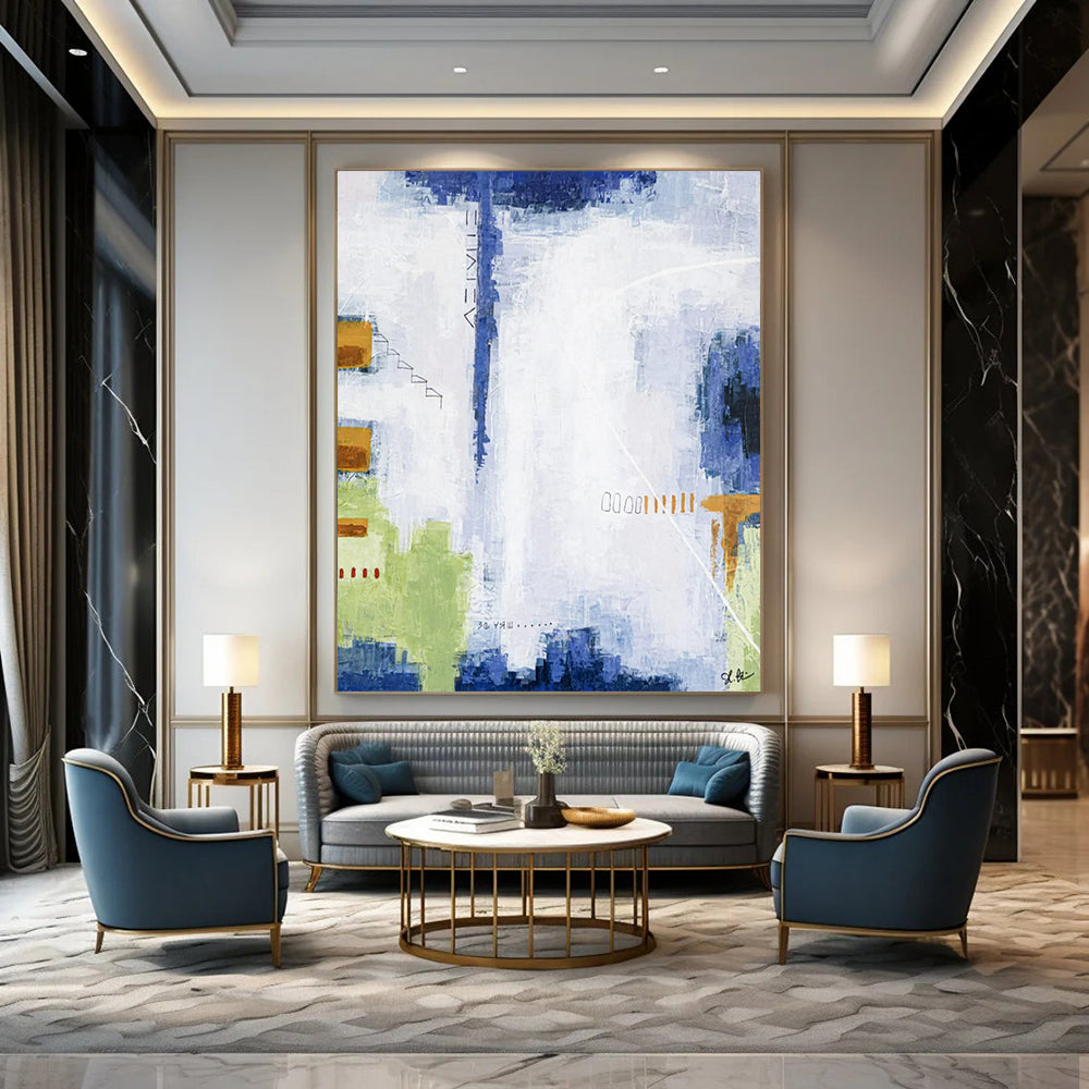 “Cool Tones Abstract - Blues, Greens, and Playful Elements” Painting On Canvas CT2391