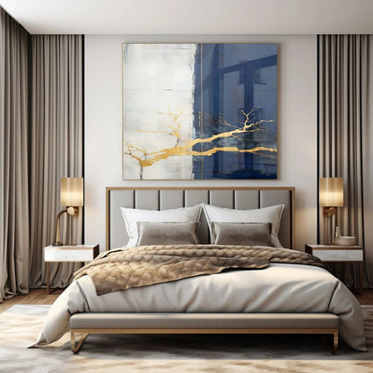 “Gold Branch on Neutral” – Mixed - Media Abstract Art CT1049