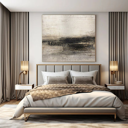 “Light Gray - Black Textured Horizons” – Abstract Textured Art CT0986