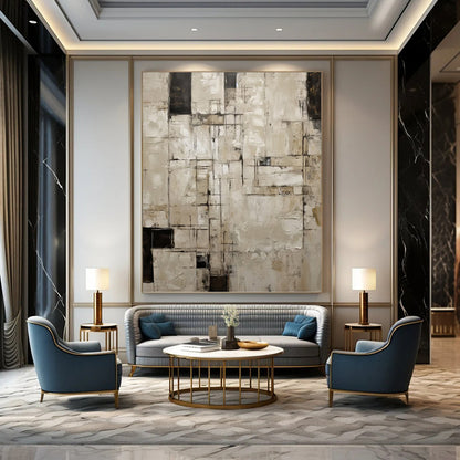 Neutral Grid Abstract - Abstract Painting On Canvas DKH1315