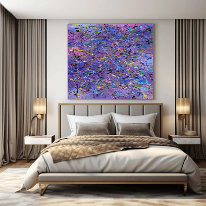 Colorful Tangled Lines on Purple - Abstract Expressionist Acrylic On Canvas CT1321