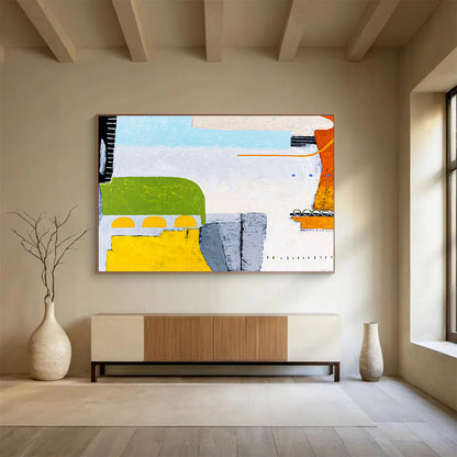 “Green - Yellow Geometric Harmony” Abstract Acrylic Painting On Canvas DKH545