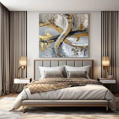 Intertwined Gold & Grey Loops - Abstract Textured Acrylic CT1251