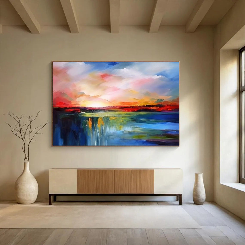 “Colorful Waterfall Sunset” Abstract Landscape Painting On Canvas DKH339