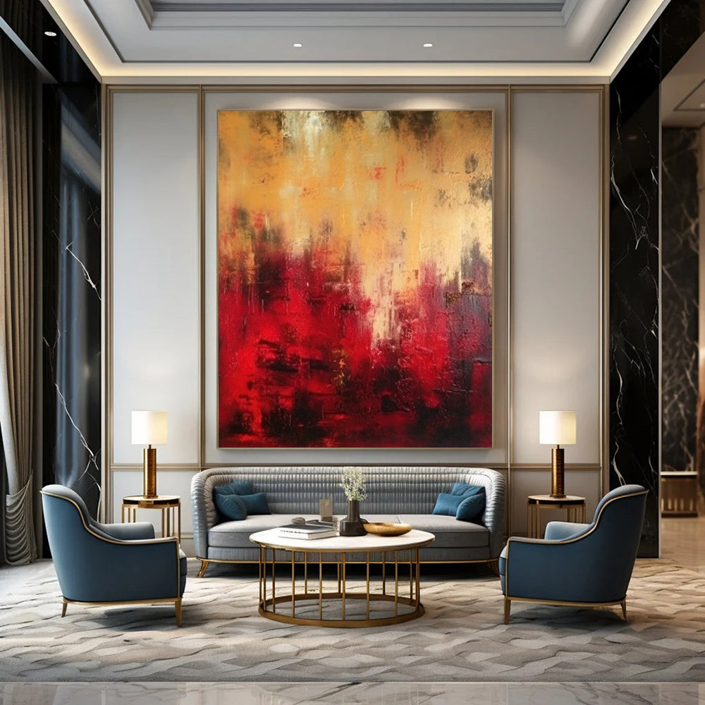 “Red - Gold Abstract Intensity” - Abstract Expressionist Painting On Canvas DTP073