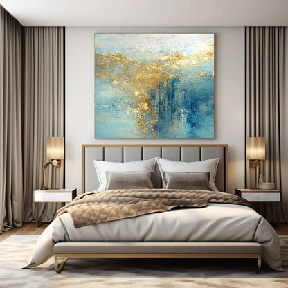 “Blue, Gold Cloud - like Flow” – Romantic Abstract Art CT1010