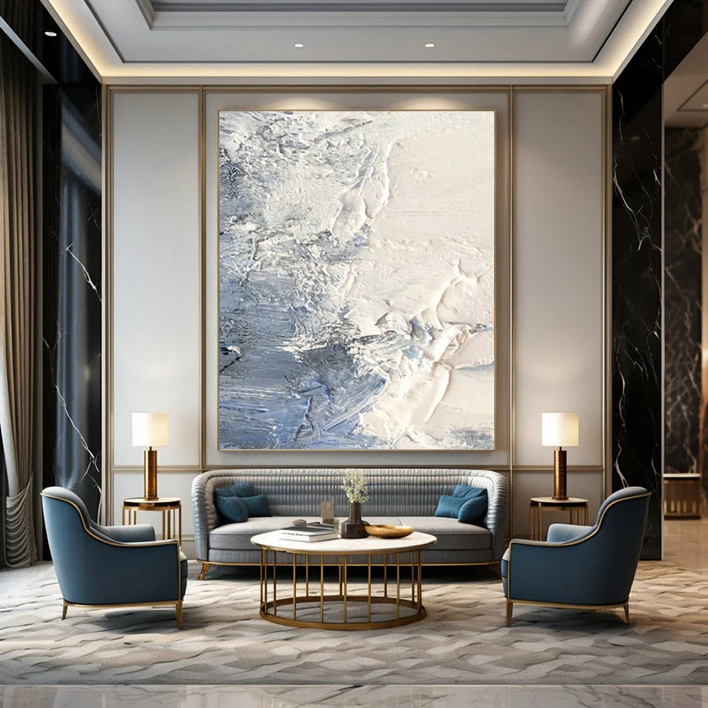White & Blue Textured Surface - Abstract Textured Painting On Canvas DKH1265