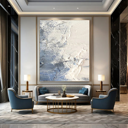 White & Blue Textured Surface - Abstract Textured Painting On Canvas DKH1265