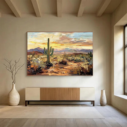 “Impasto Desert Sunset” - Vibrant Landscape Painting On Canvas DKH808