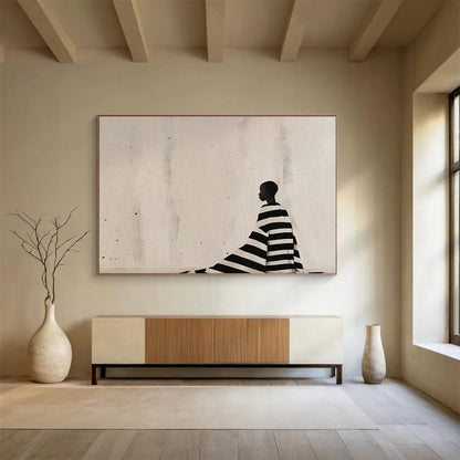 Silhouette in Striped Cloak Black - and - White Painting On Canvas DKH228