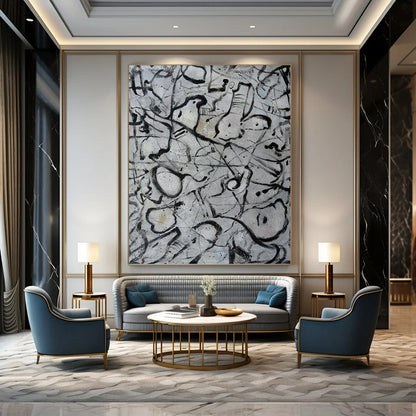 “Monochrome Line Chaos” - Gray & Black Abstract Line - Dominant Painting On Canvas DKH1591