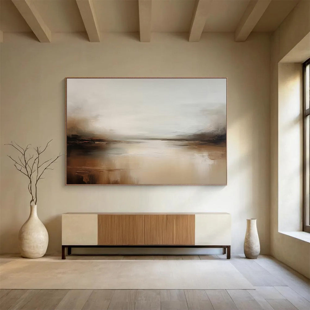 Muted Tones River Landscape Painting On Canvas DKH321