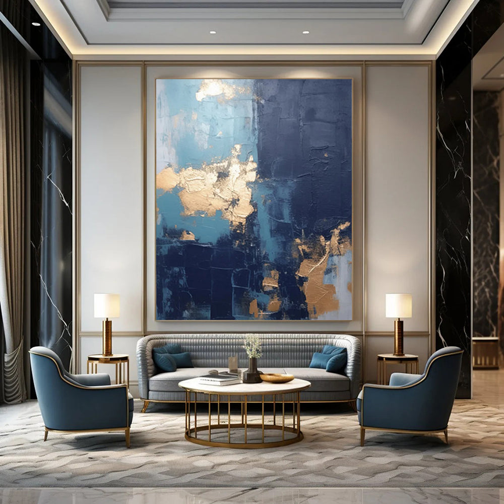 “Blue - Gold Textured Abstraction” - Textured Abstract Painting On Canvas DTP130