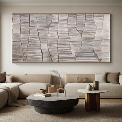 Gray - White Wavy Lines, “Rippled Stillness” - Minimalist Abstract Acrylic Painting CT0719