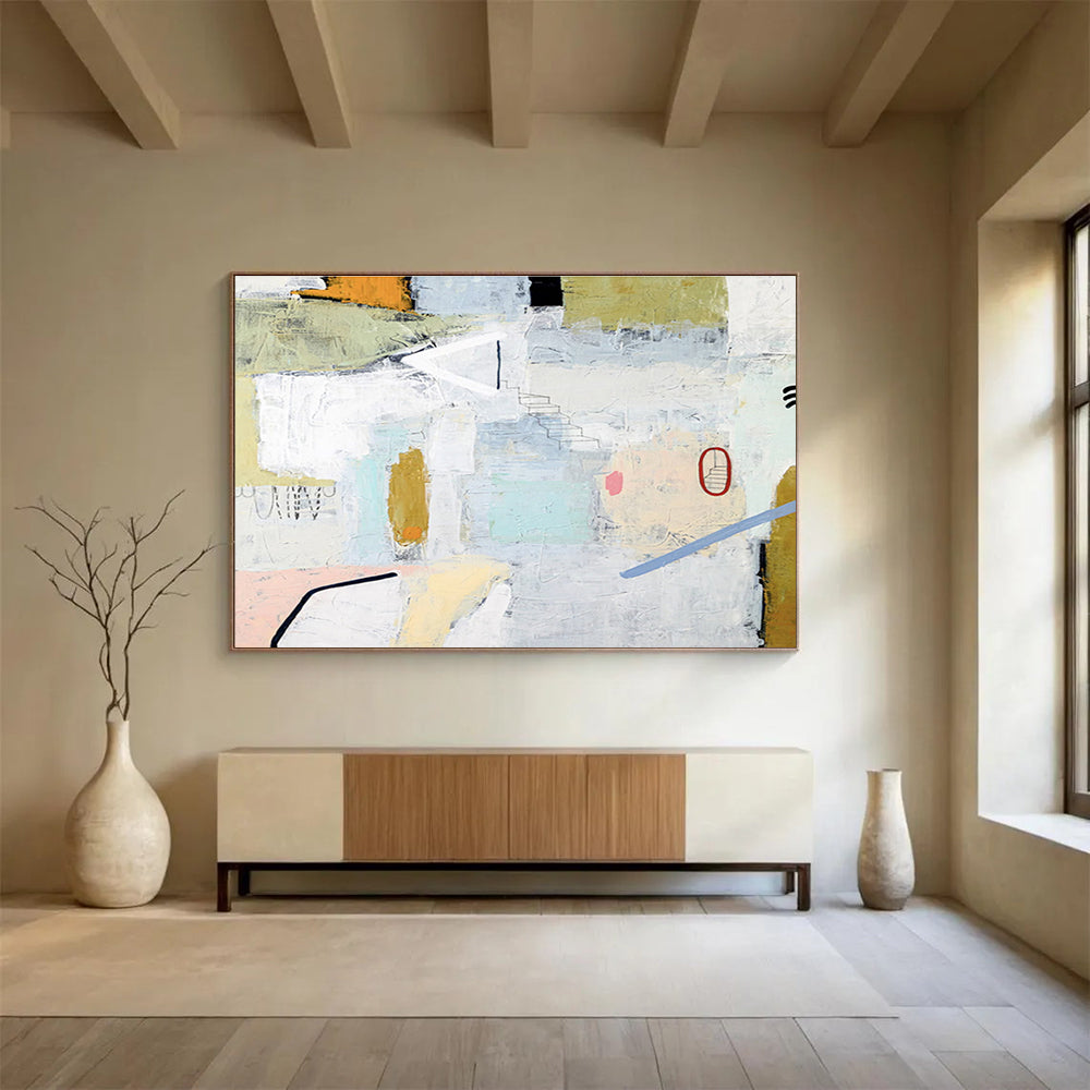 “Pastel Abstract Cityscape” Abstract Mixed - Media Painting On Canvas DKH554