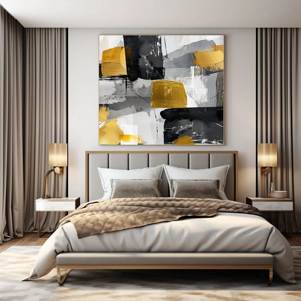 Black - Gold Abstract Blocks - Abstract Expressionist Acrylic CT1279