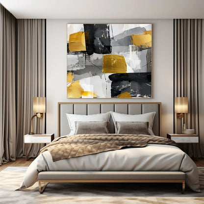 Black - Gold Abstract Blocks - Abstract Expressionist Acrylic CT1279