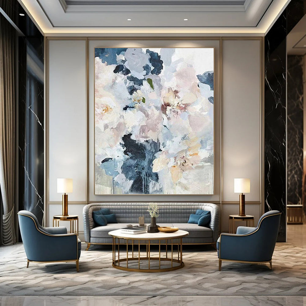 “Pastel Floral Dream” - Pink, Blue & White Flower - Themed Painting On Canvas DKH0929