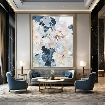 “Pastel Floral Dream” - Pink, Blue & White Flower - Themed Painting On Canvas DKH0929