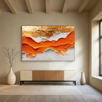 “Orange - Gold Textured Peaks” Abstract Impasto Painting On Canvas DKH464
