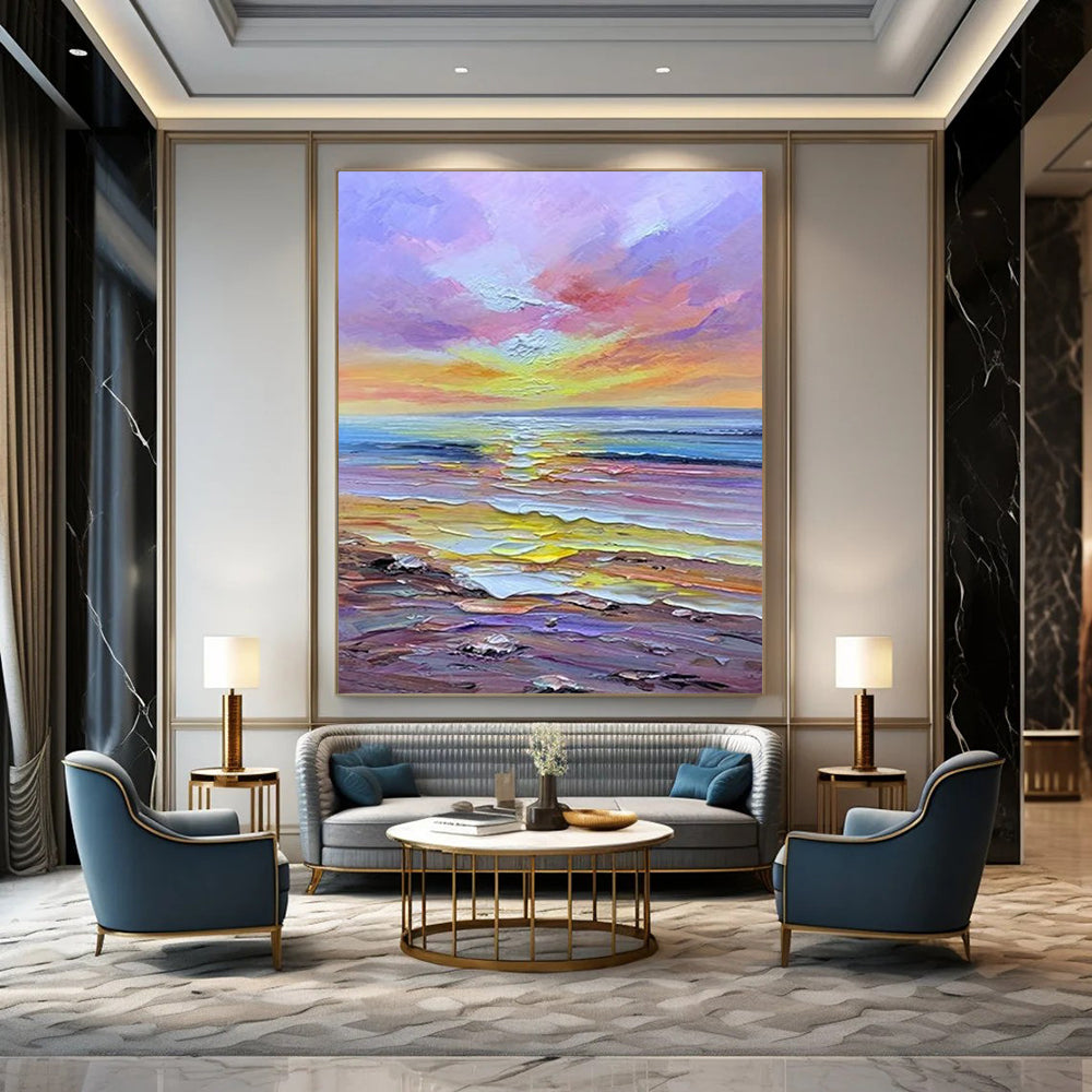 “Colorful Sunset sea - Purple, Orange, Blue Sunset Beach Scene” Painting On Canvas DTP261