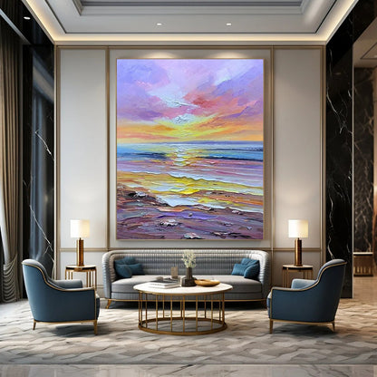 “Colorful Sunset sea - Purple, Orange, Blue Sunset Beach Scene” Painting On Canvas DTP261