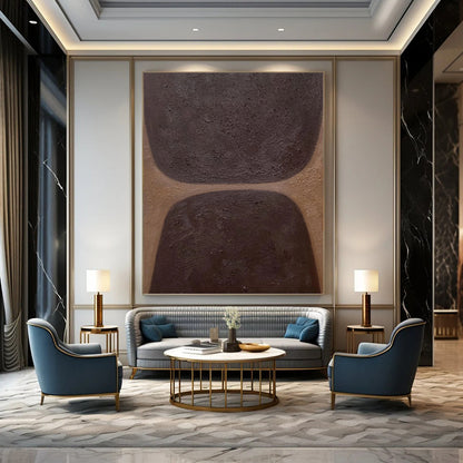 “Chocolate Textures” - Dark Brown & Tan Minimalist Shapes Painting On Canvas DKH1169
