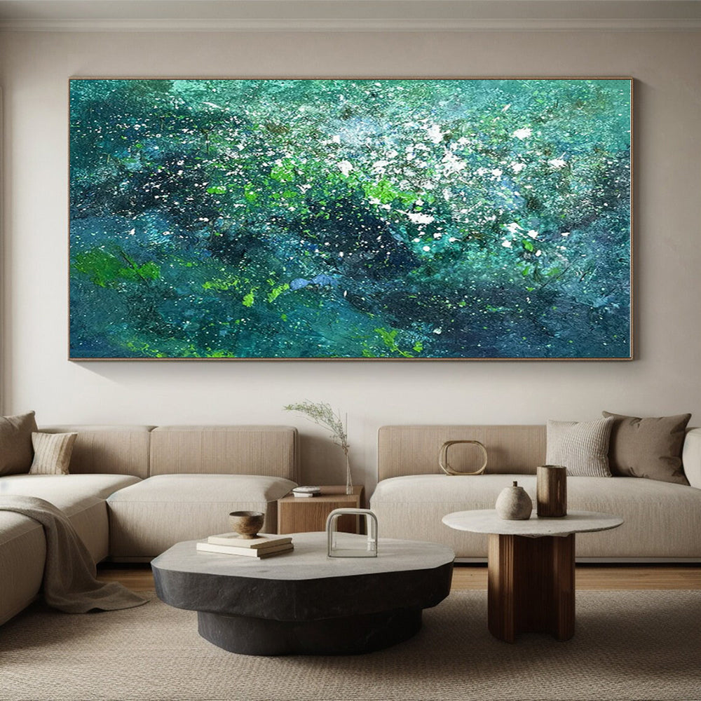 Teal - Green with White Specks, “Underwater Galaxy” - Abstract Acrylic Painting CT0717