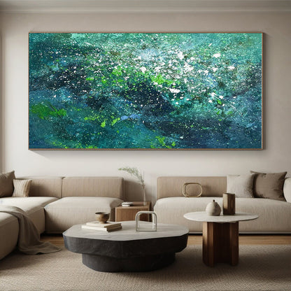 Teal - Green with White Specks, “Underwater Galaxy” - Abstract Acrylic Painting CT0717