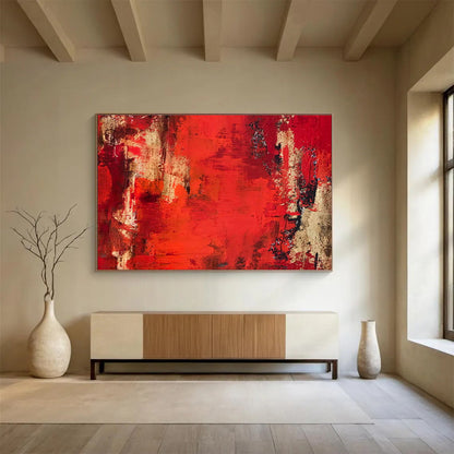 Dynamic Red and Beige Abstract Painting On Canvas DKH296