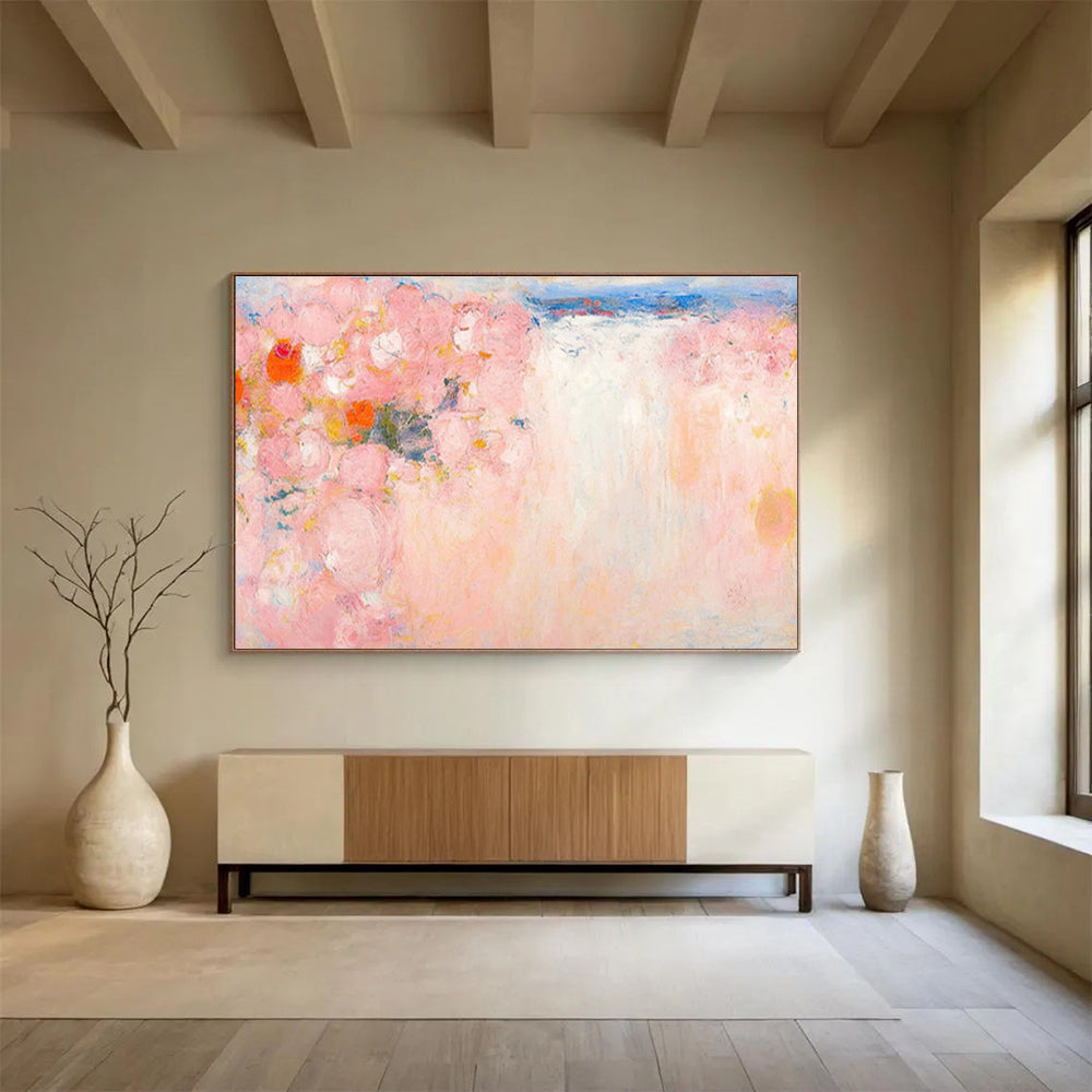 “Pink Floral Abstract” Abstract Impasto Painting On Canvas DKH411
