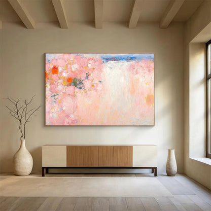 “Pink Floral Abstract” Abstract Impasto Painting On Canvas DKH411