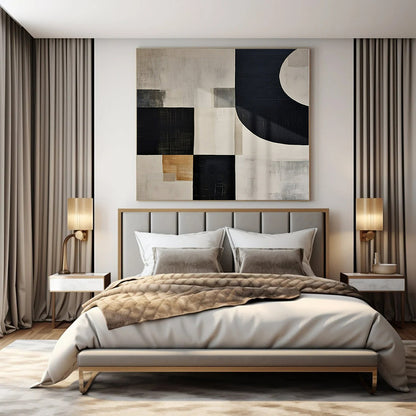 Mixed - neutral Geometric Blocks - Abstract Geometric Acrylic Painting CT1373