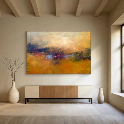 “Golden - Hued Abstract Landscape” Abstract Tonalist Painting On Canvas DKH399