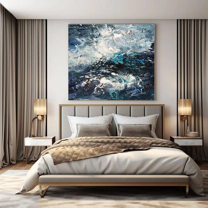 Dynamic Blue & White Textured Seascape - Impasto Seascape Acrylic On Canvas CT1352