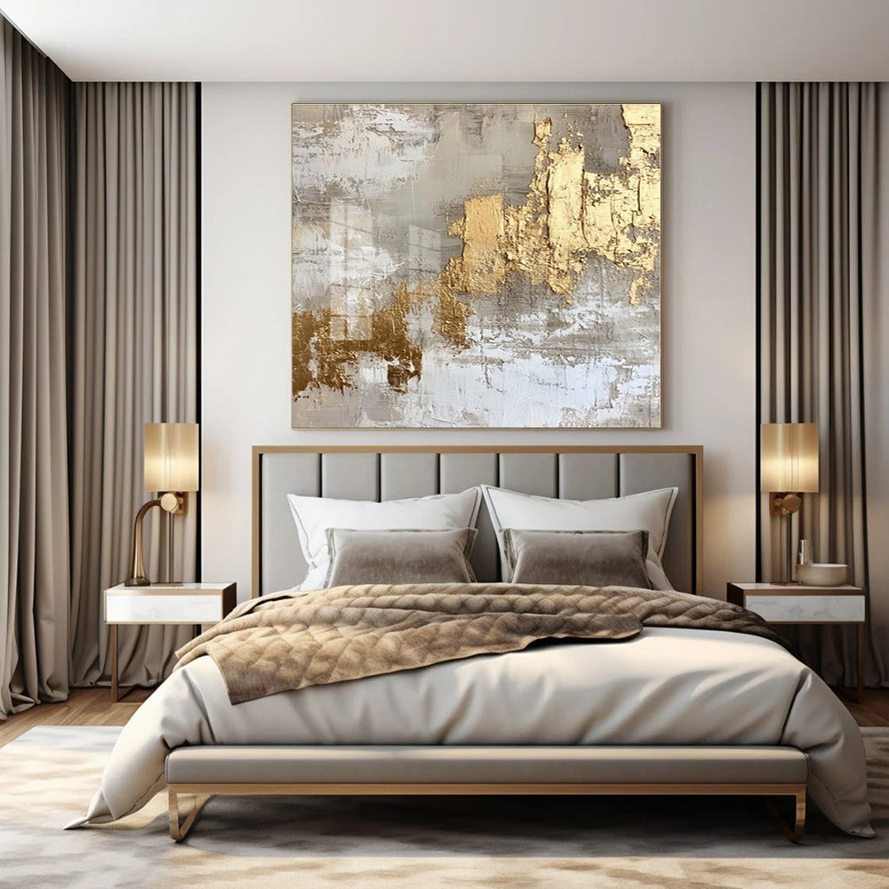 Grey - Gold Textured Abstract - Abstract Impasto Acrylic CT1275