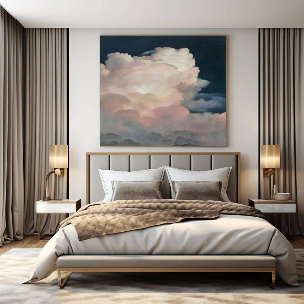 Pink - Clouds on Dark Sky - Realistic - style Cloud Painting CT1423