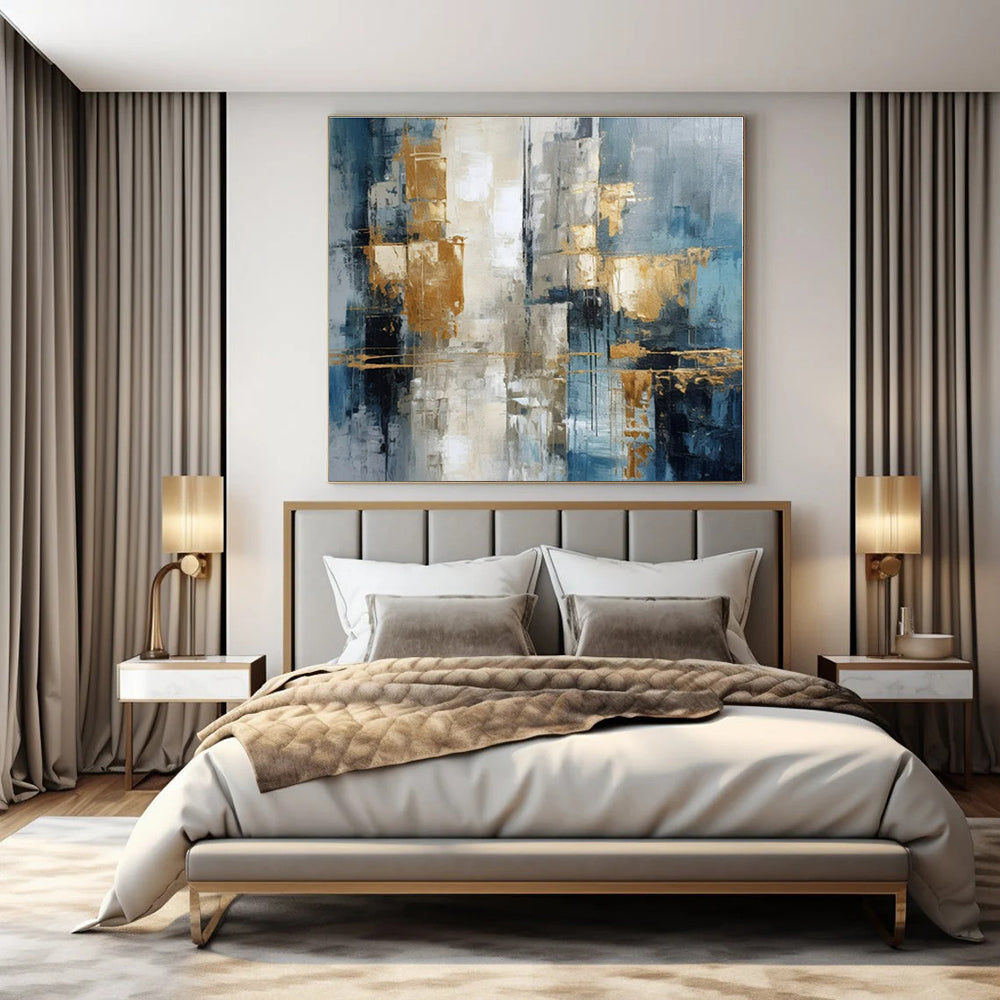 Blue - Grey Urban Gold - Abstract Cityscape Acrylic CT1257