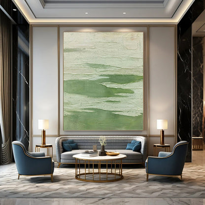 “Textured Green & White Layers” - Green & White Textured Abstract Painting On Canvas DKH1217