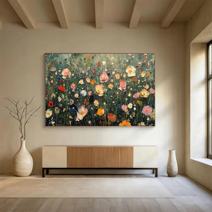 “Colorful Wildflower Meadow” - Lively Botanical Painting On Canvas DKH809